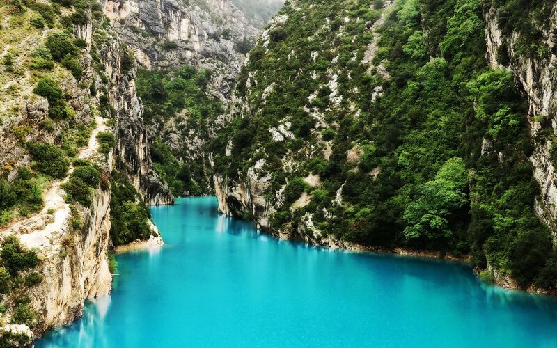 Blue river in a canyon