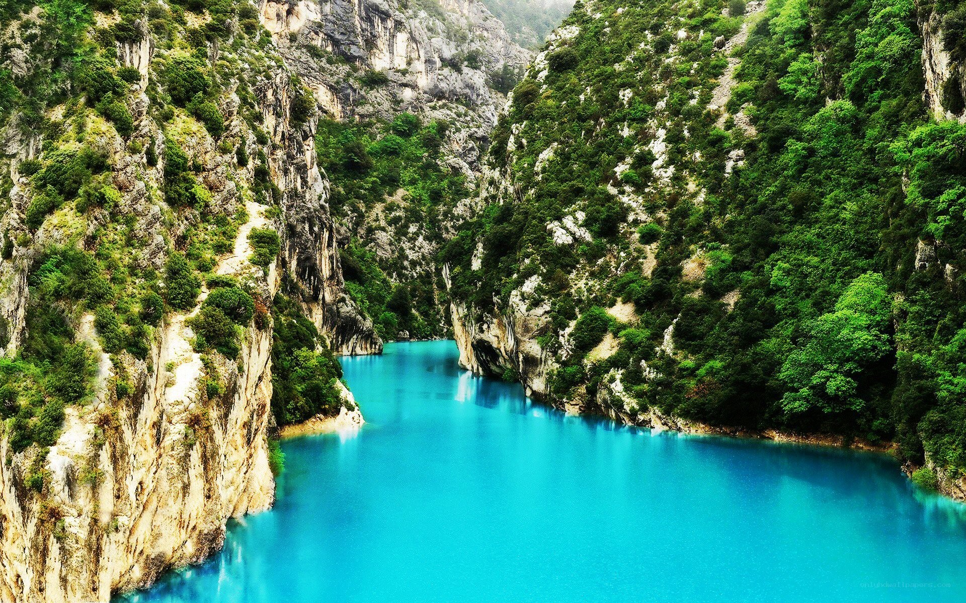 Blue river in a canyon