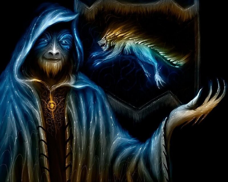 Blue-robed Figure with Beast — Blue