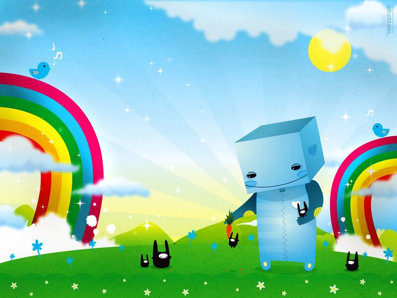 Blue Robot Character — Cheerful