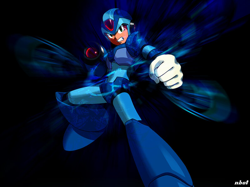 Blue Robot Character — Dramatic, Digital Art, Fist