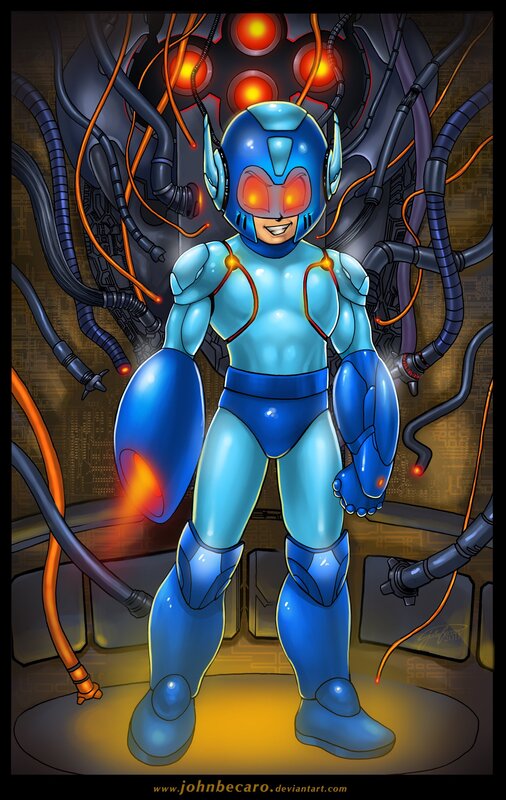Blue Robot Character — Dramatic, Digital Art, Robot Suit