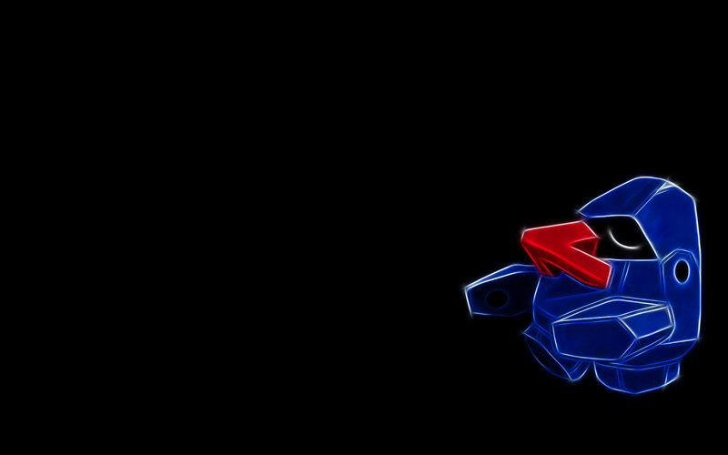 blue robot head with red beak