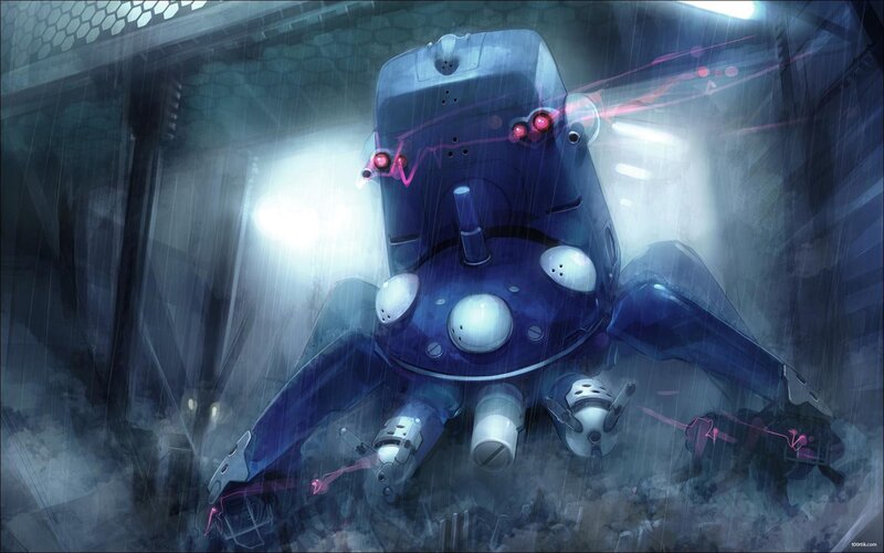 Blue Robot in Rain — Dramatic, Night, Digital Art, Lights, Debris