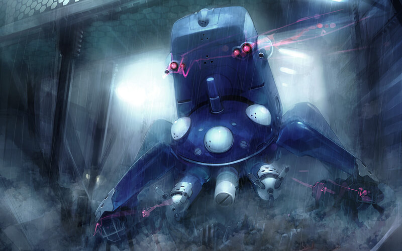 Blue Robot in Rain