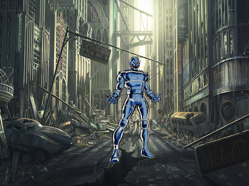 Blue Robot in Ruins