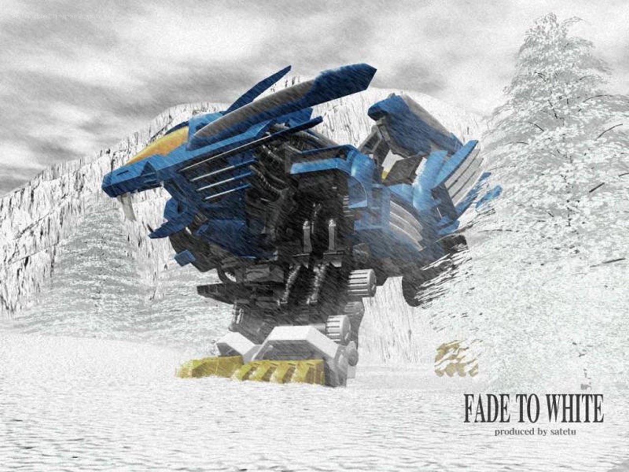blue robot in snowy landscape