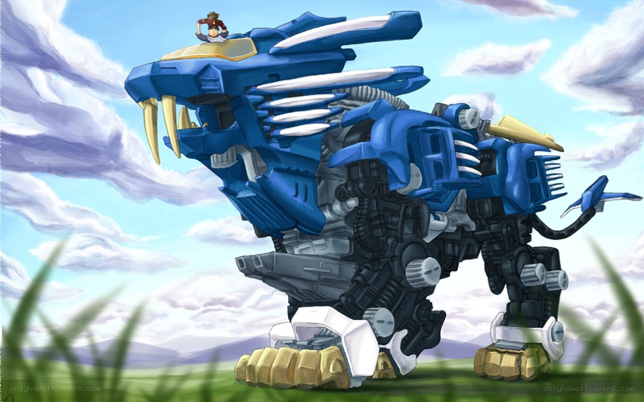 blue robot lion in field