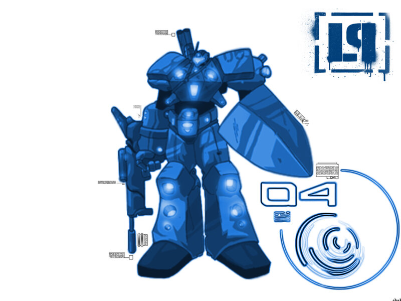 blue robot mech design