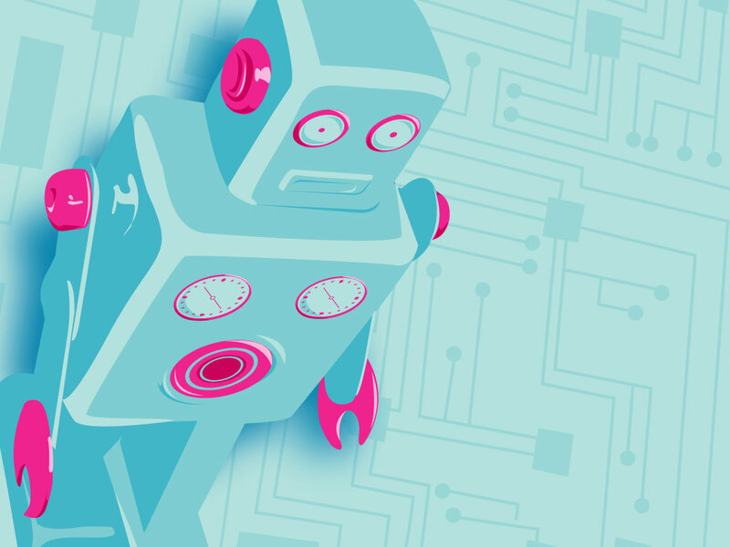 Blue Robot on Circuit Board