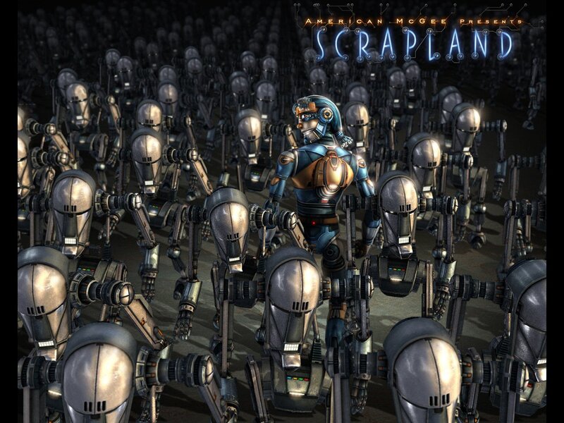 Blue Robot Surrounded by Droids