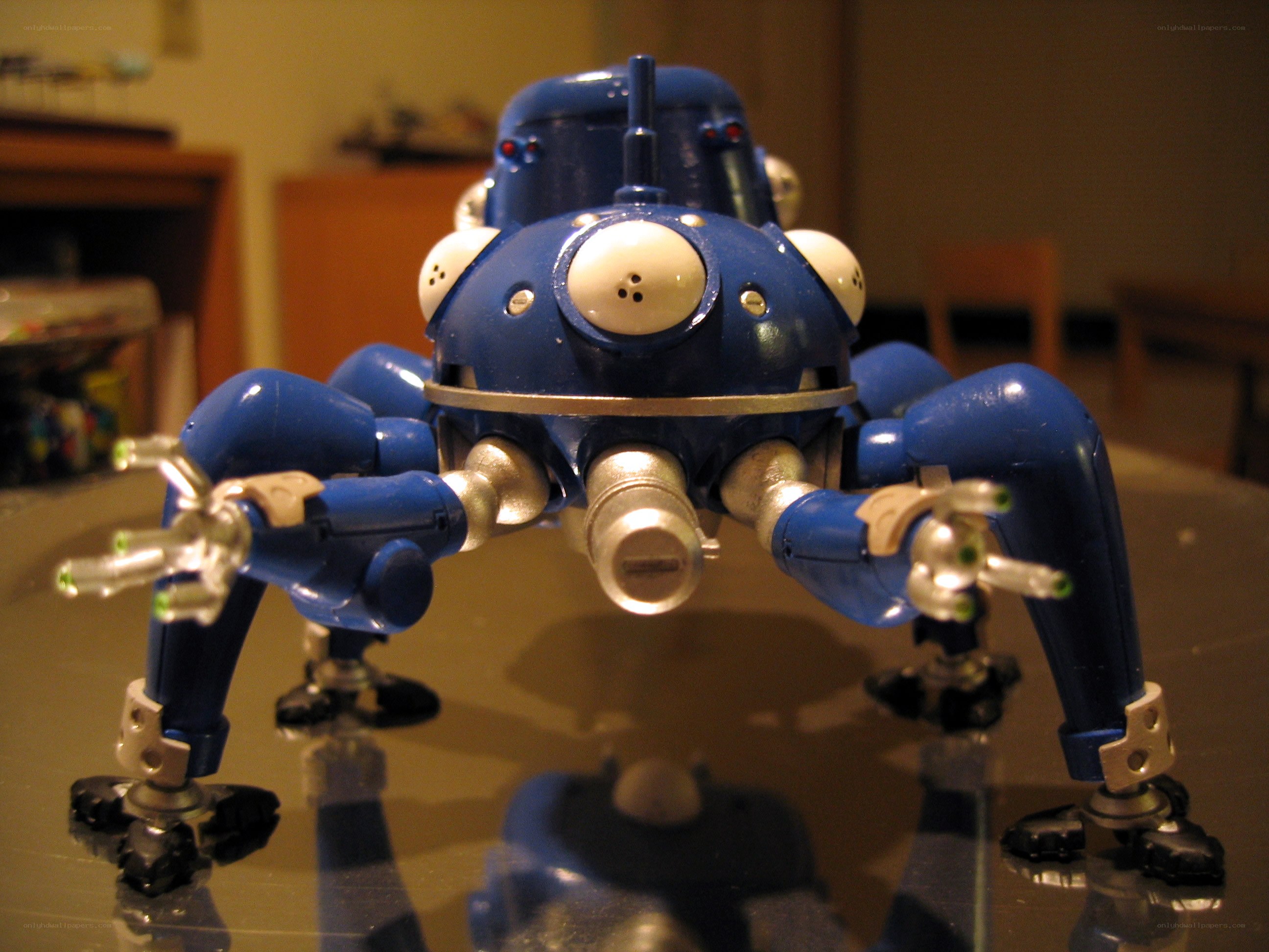 blue robot toy on table