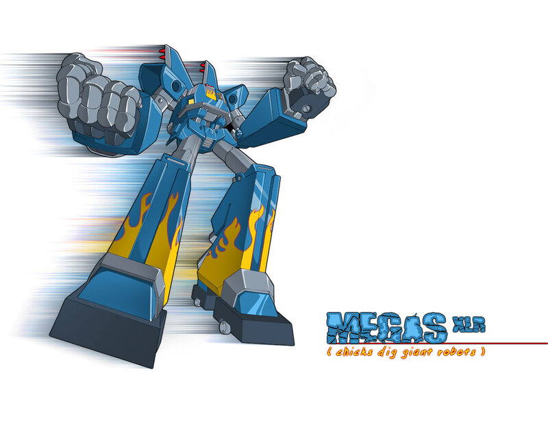 Blue robot with flame decals