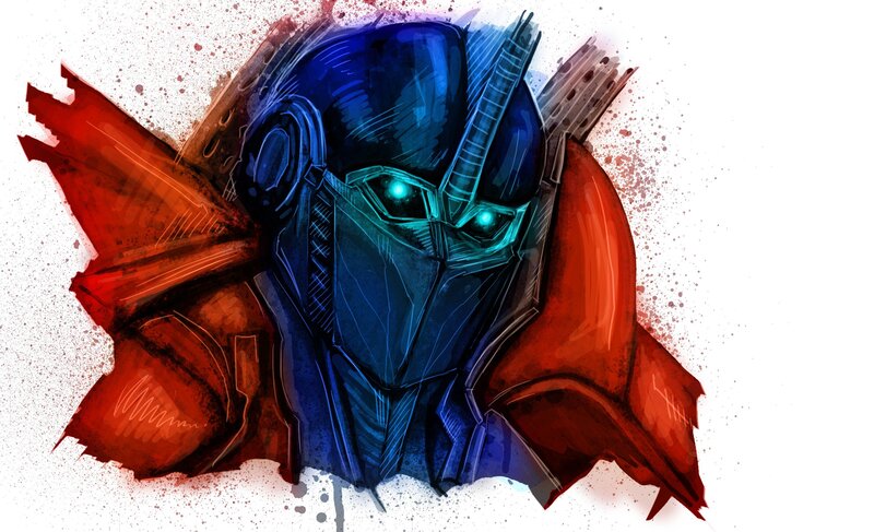 Blue Robot with Red Cape — Dramatic