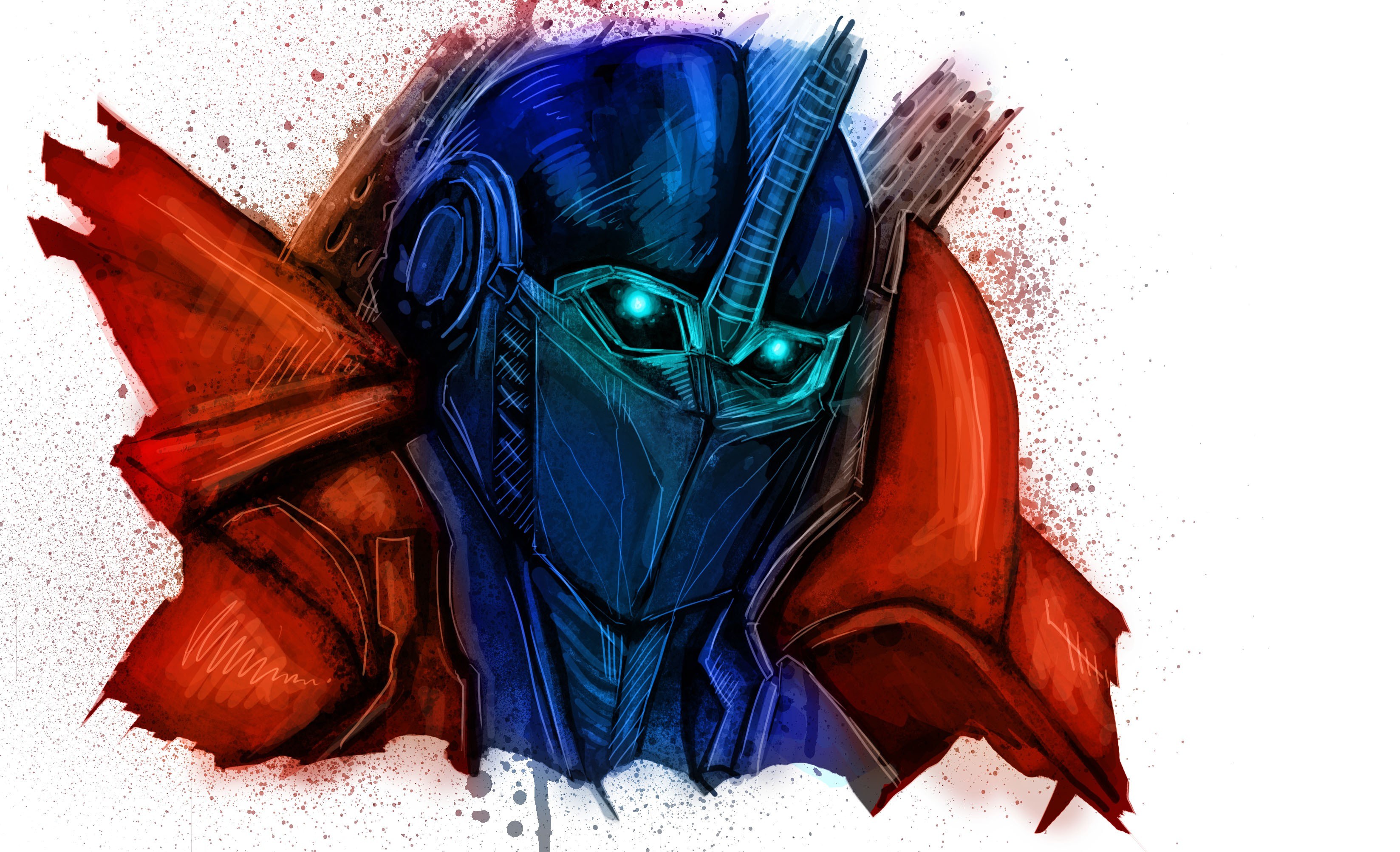blue robot with red cape