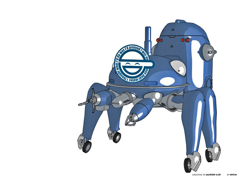 blue robot with smiley logo