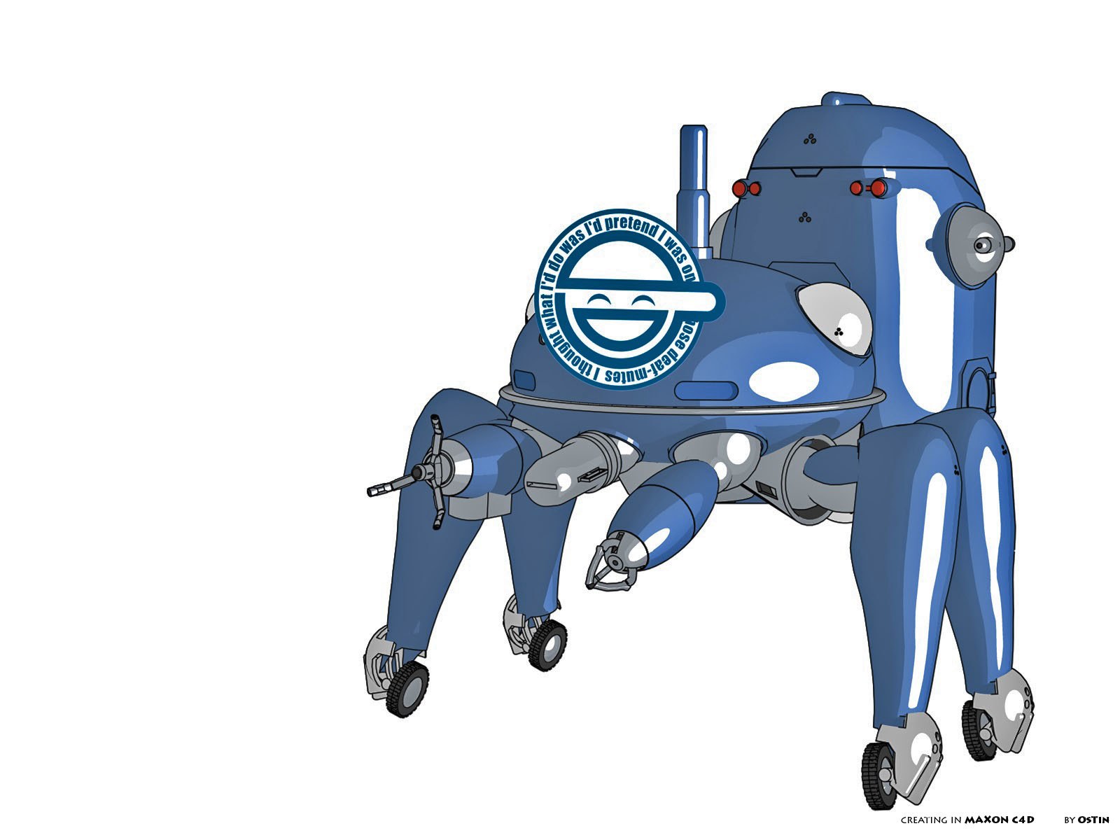 blue robot with smiley logo