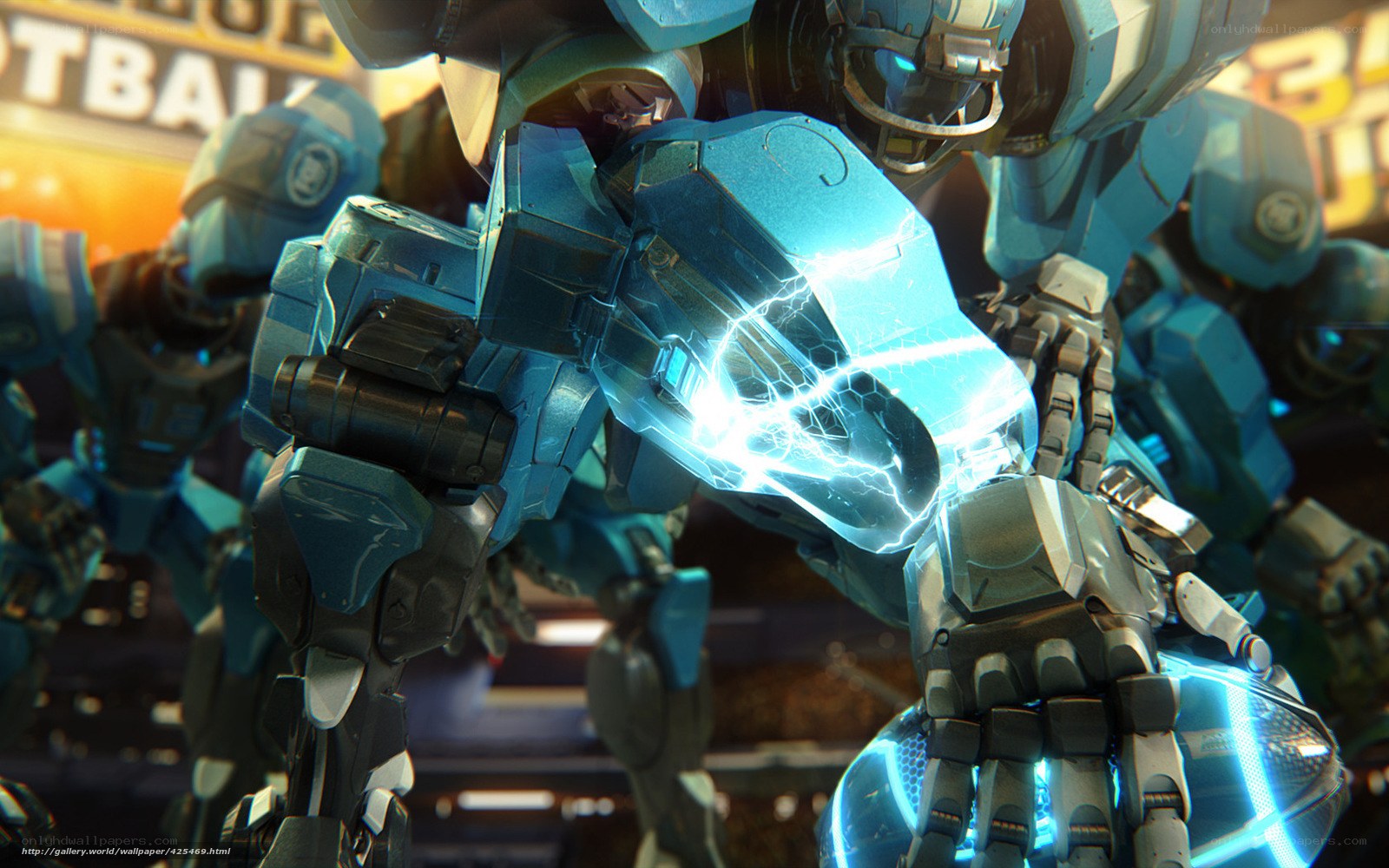 Blue robotic football players