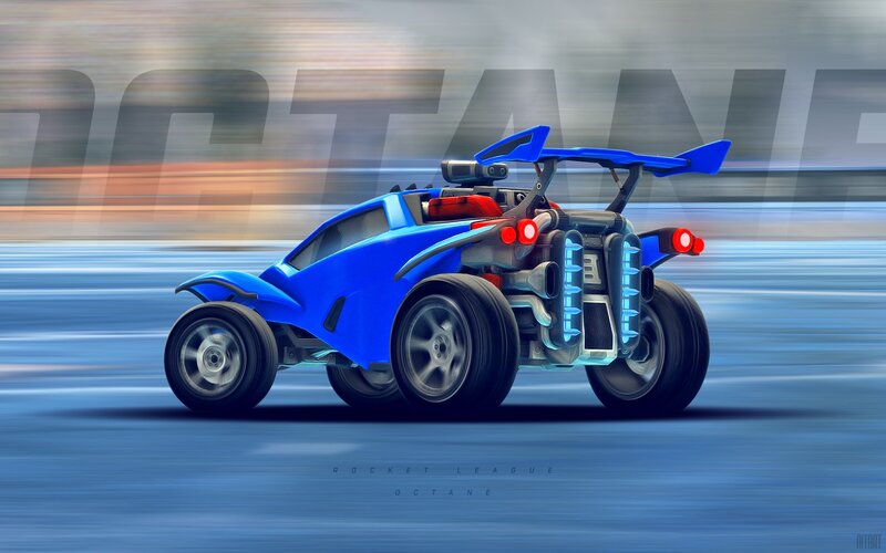 Blue Rocket-powered Car — Dynamic, Digital Art