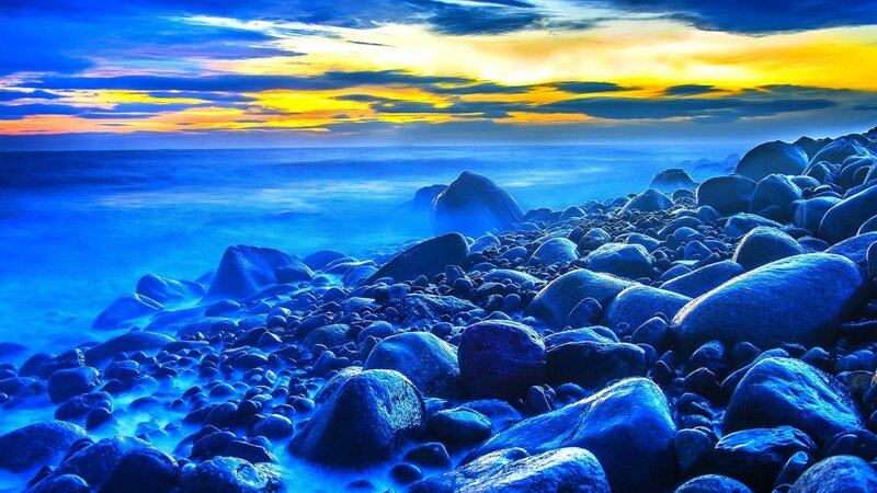 Blue Rocks on Beach