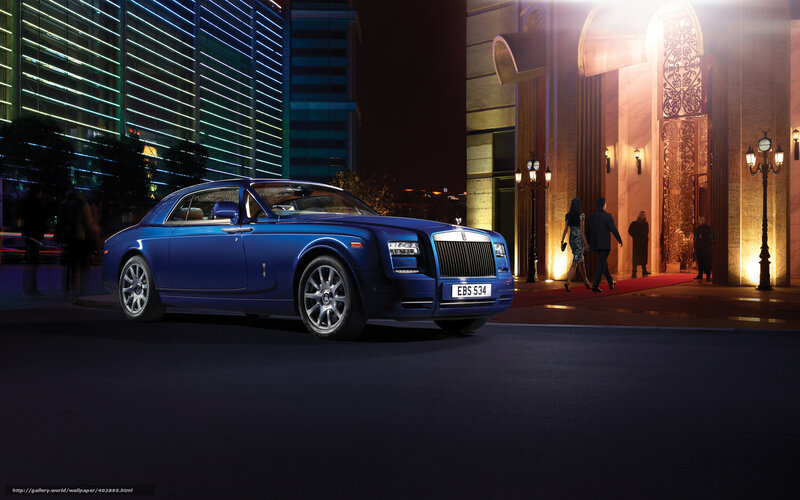 Blue Rolls-Royce Car — Dramatic, Night, Photograph, Building, People, Streetlights