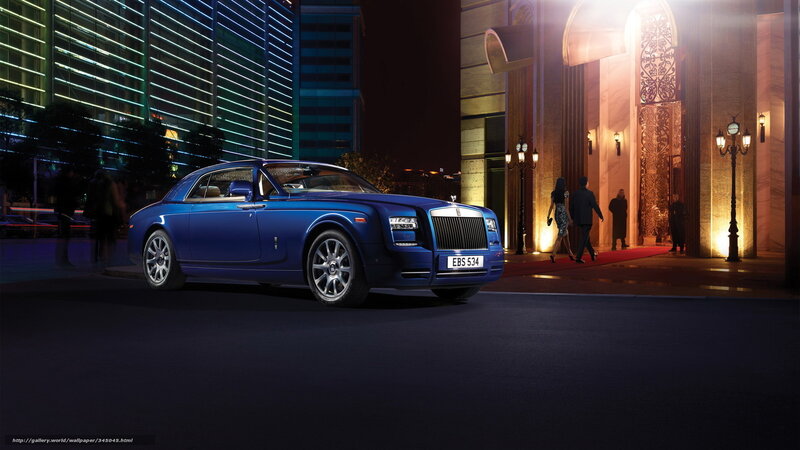 Blue Rolls-Royce Car — Dramatic, Night, Photograph, Building, People