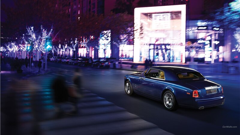 Blue Rolls-Royce Car — Dramatic, Night, Photograph, City Street