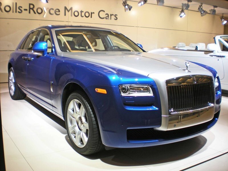 Blue Rolls-Royce on display