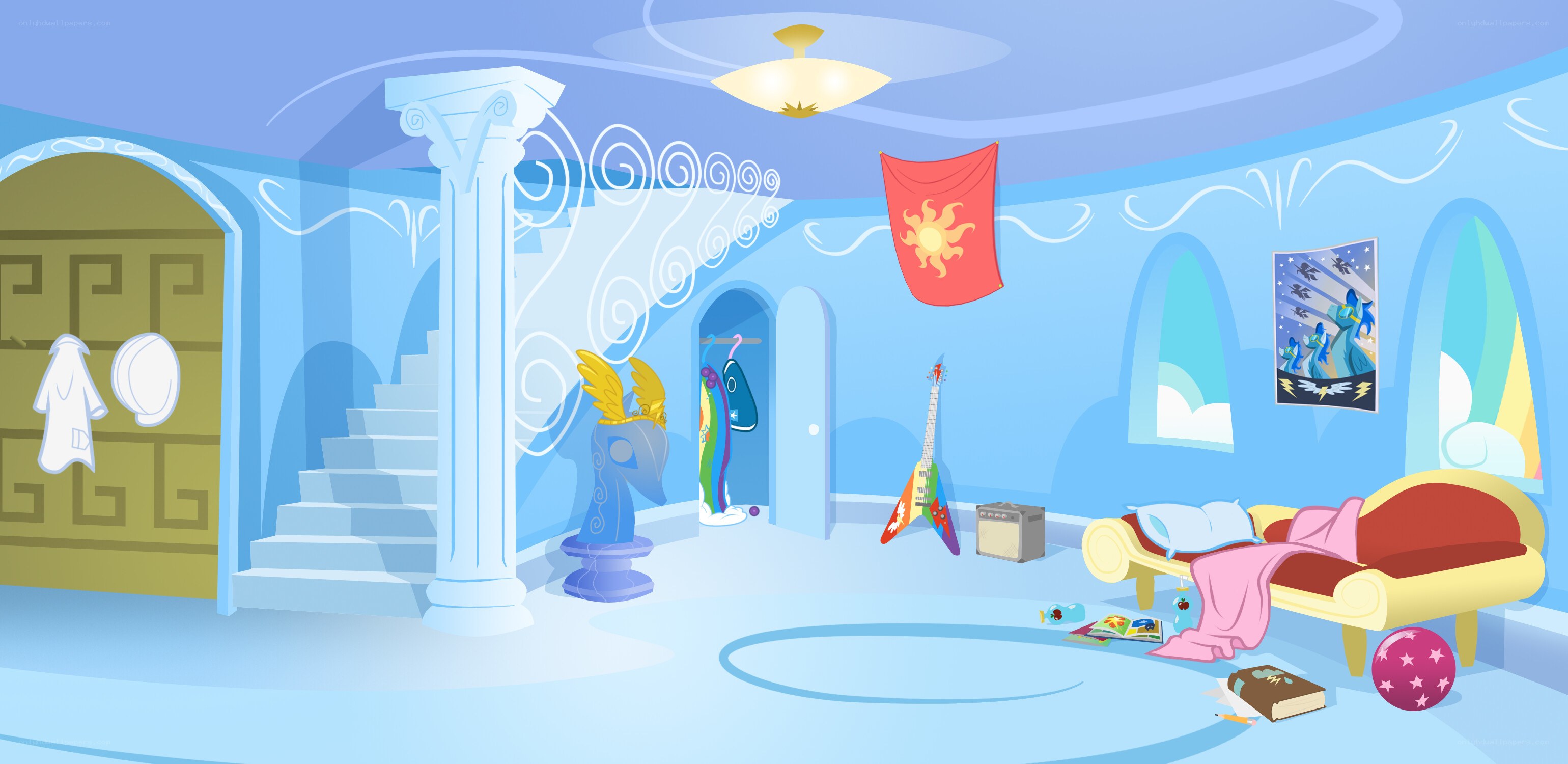 Blue room with musical instruments