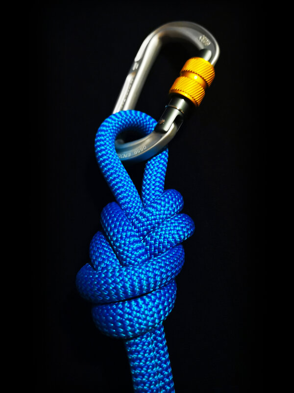 Blue Rope Knot on Carabiner