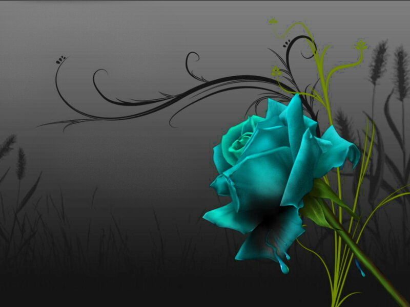 Blue Rose Flower — Dramatic, Digital Art, Grass