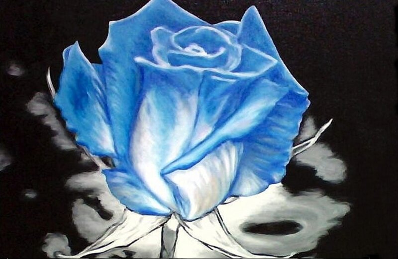 Blue Rose Flower — Dramatic, Painting, Petals