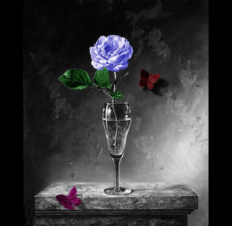 Blue rose in a glass