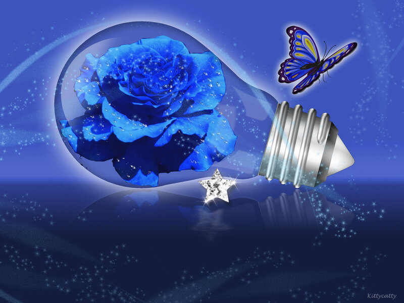 Blue Rose in Light Bulb