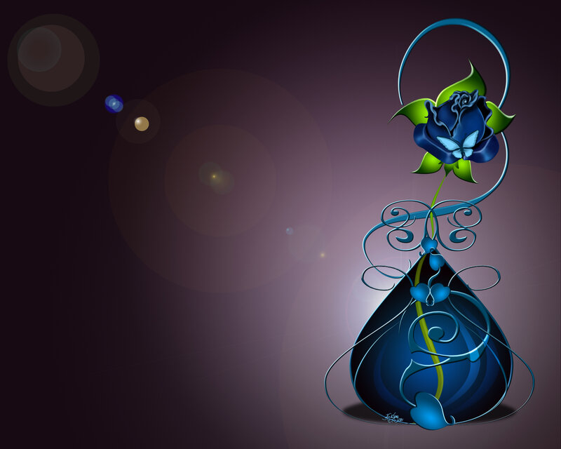 Blue Rose in Vase — Dramatic, Night