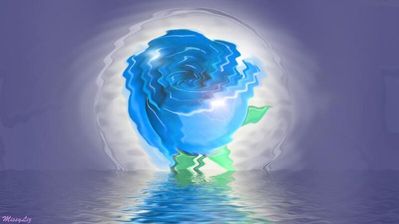 Blue Rose in Water — Serene, Digital Art, Light