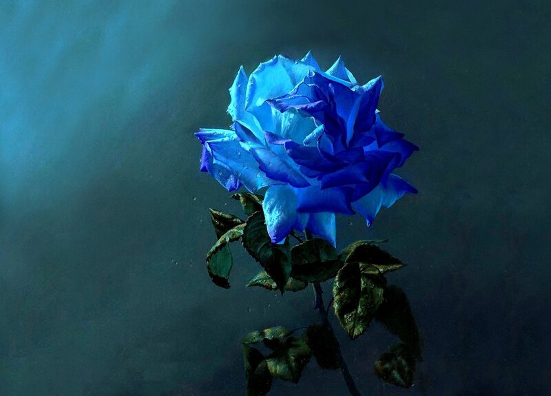 Blue Rose Underwater — Dramatic, Digital Art