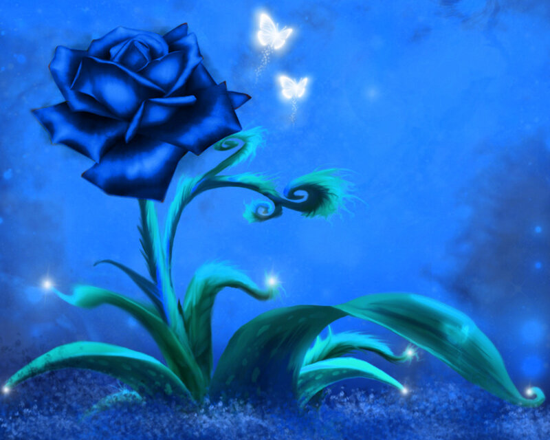 Blue Rose with Butterflies — Dreamy