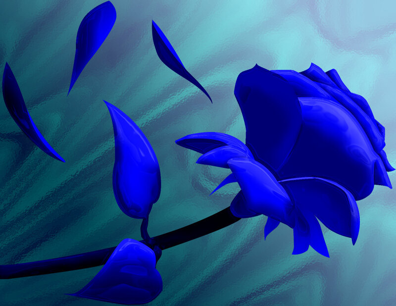 blue rose with falling petals
