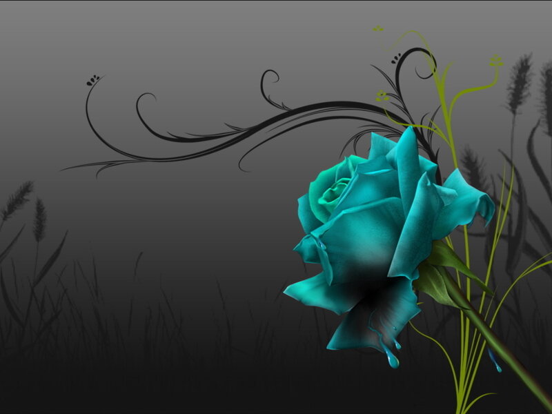 Blue rose with floral swirls