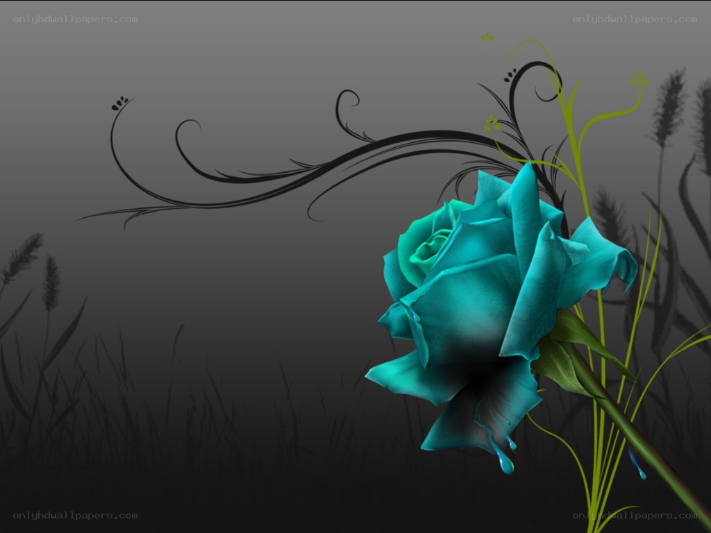Blue rose with floral swirls