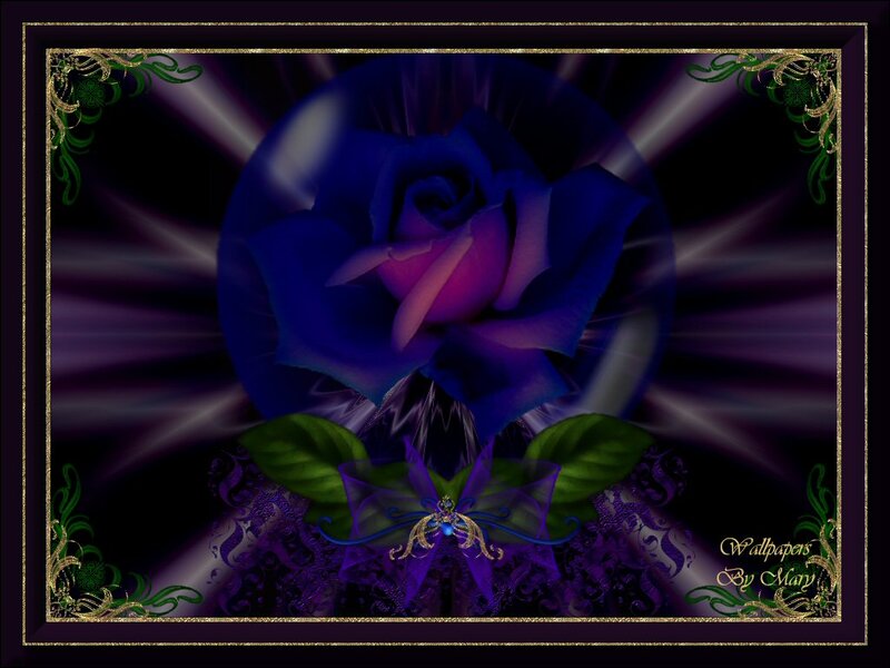 Blue Rose with Green Leaves — Purple