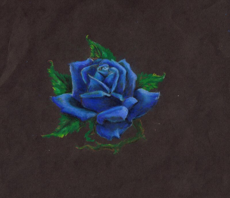 Blue Rose with Green Leaves