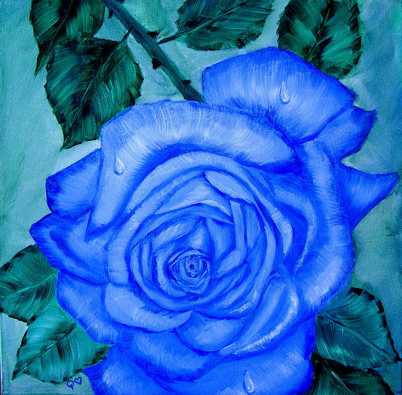Blue Rose with Leaves