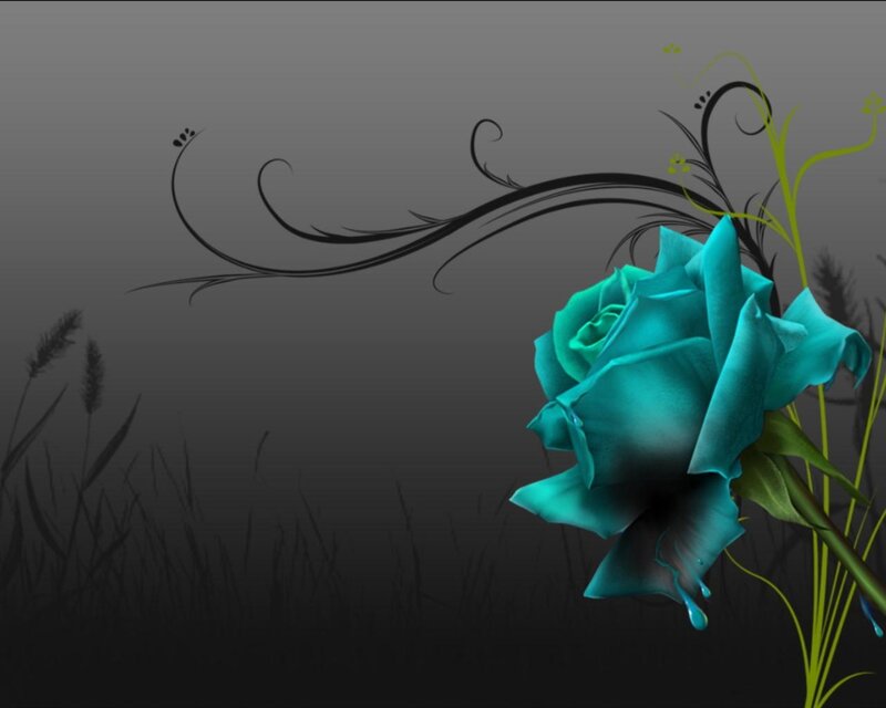 Blue Rose with Vines — Teal