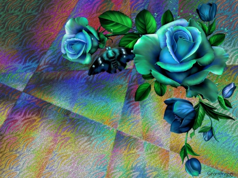 Blue Roses and Butterfly — Dreamy, Digital Art