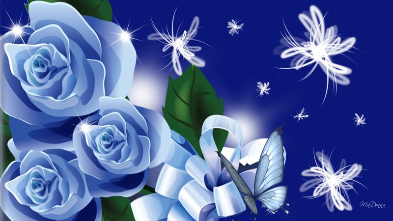 Blue Roses and Butterfly