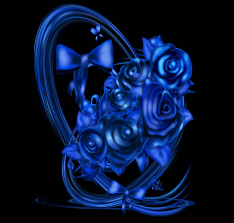 Blue Roses in a Bouquet — Dramatic, Digital Art