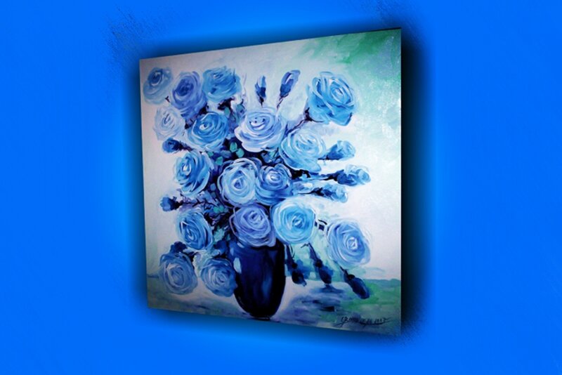 Blue Roses in a Vase — Calm, Painting