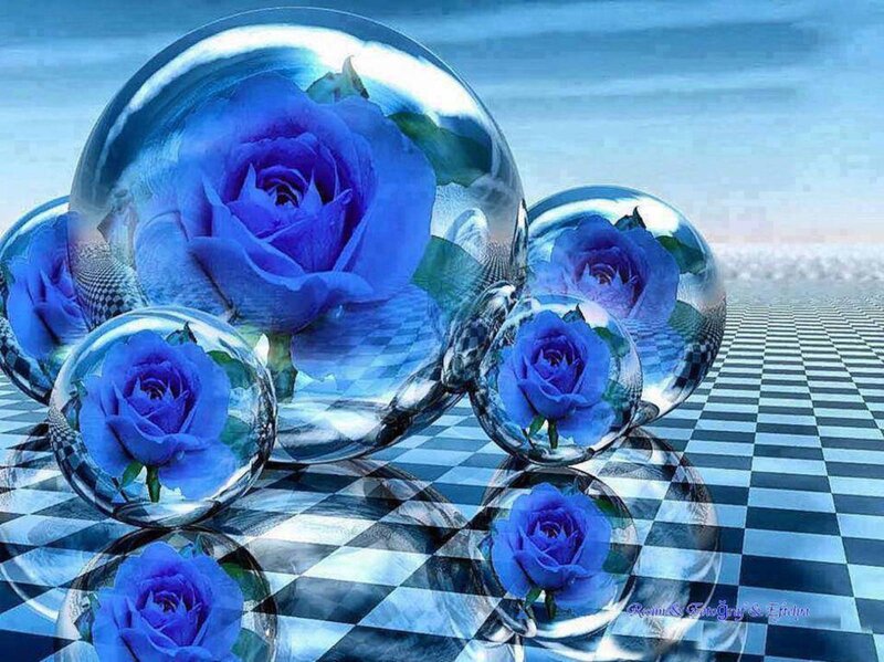 Blue Roses in Glass Spheres